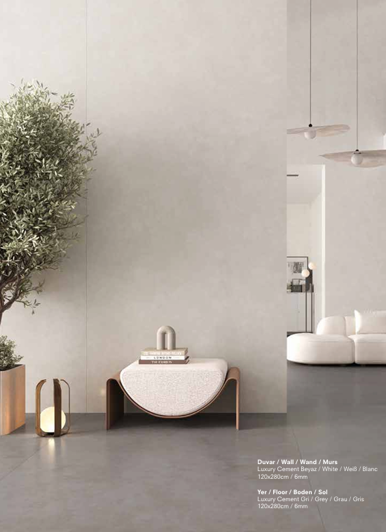 120x280 serisinden LUXURY CEMENT BEYAZ minimal yüzey